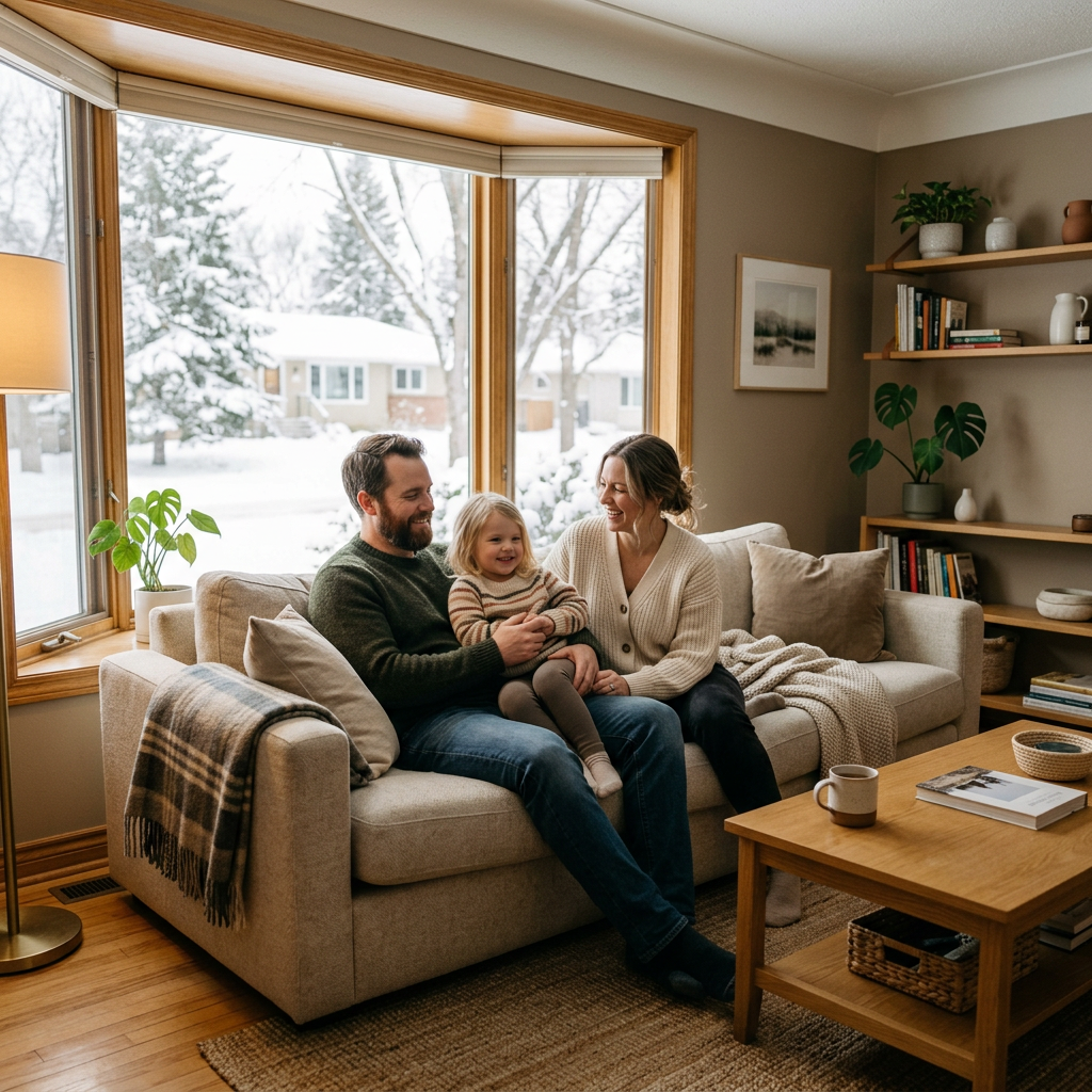 A family enjoying a warm, comfortable home after a new HVAC installation